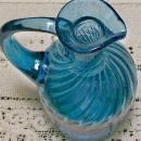 Midwestern Swirled 20 Rib Blown Glass Cruet: Early 1800's Blue
