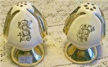 Figural Flower Bud Ceramic Salt & Pepper Shakers: Gold Metallic Trim