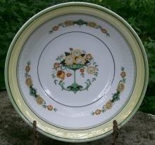 Bavarian Art Nouveau/Deco Ceramic Bowl Flower Comport Center with Green & Yellow Luster Trim