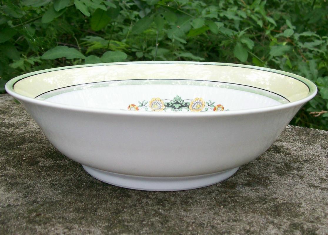 Bavarian Art Nouveau/Deco Ceramic Bowl Flower Comport Center with Green & Yellow Luster Trim