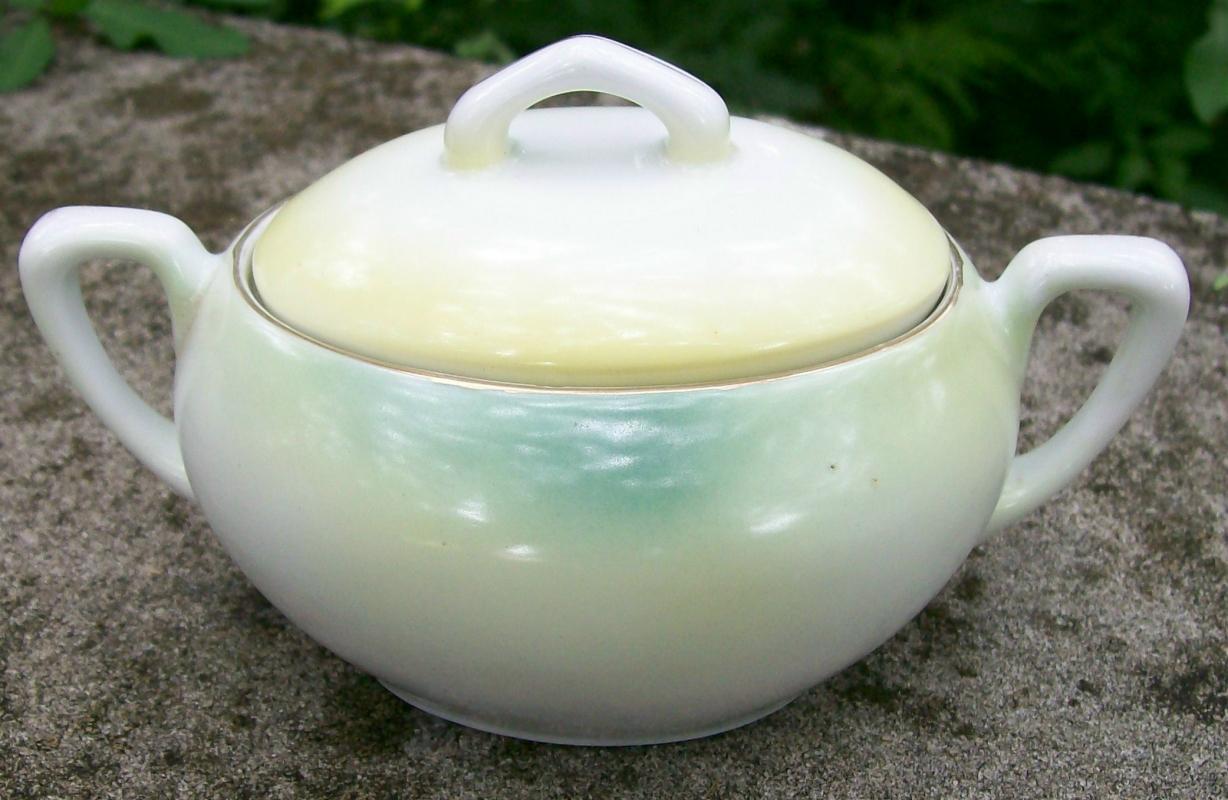 R. S. Germany Porcelain Cream & Sugar Set Ca. 1900 Green & White Poppies