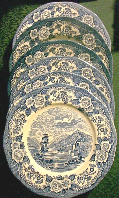 Royal Warwick Lochs of Scotland Ceramic Plate Set of 6 Blue & White 9.75