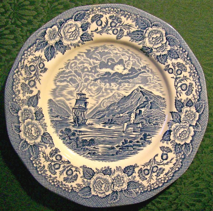 Royal Warwick Lochs of Scotland Ceramic Plate Set of 6 Blue & White 9.75