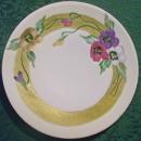 Thomas Bavaria Pansy Flower Ceramic Plate with Wide Gold Band Early 1900's