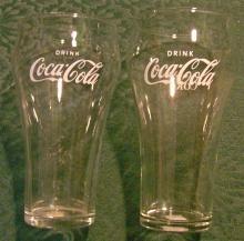 Coca-Cola Advertising Glass Tumbler Pair 1940's-60's Soda Fountain
