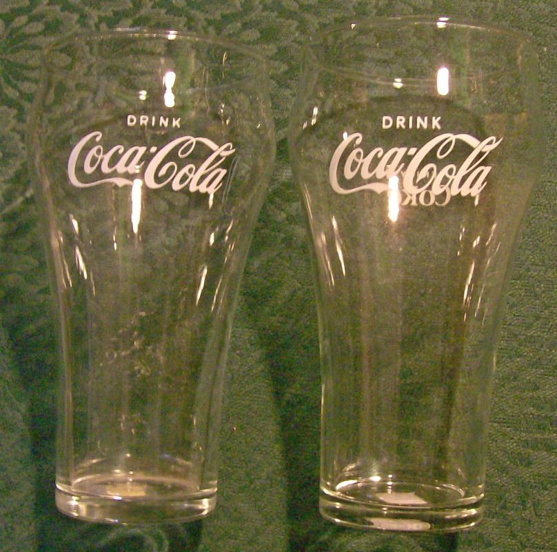 Coca-Cola Advertising Glass Tumbler Pair 1940's-60's Soda Fountain