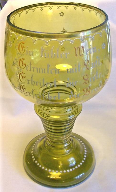 German Roemer Blown Glass Goblet with Enamel Phrase/Decoration 10