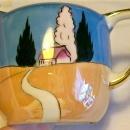 Noritake Art Deco Ceramic Cream & Sugar Set Blue/Orange Luster Ca. 1930