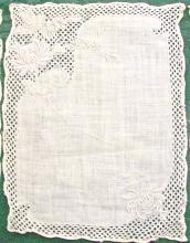 Linen & Lace Embroidered Cocktail Napkin Set of 8 Cream on Cream