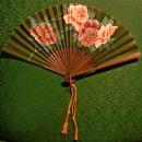 Paper Fan Hand-painted Roses Bamboo Frame 1930's Japan