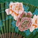 Paper Fan Hand-painted Roses Bamboo Frame 1930's Japan