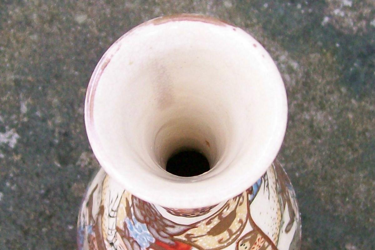 Japanese Satsuma Ceramic Bottle Vase with Students Late 1800's Marked 8.25