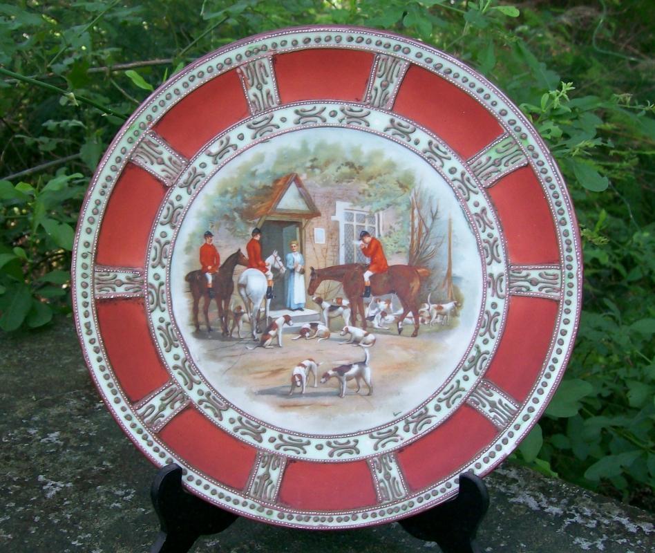 Noritake Nippon Hunt Scene Porcelain Plaque Moriage Trim 9.5