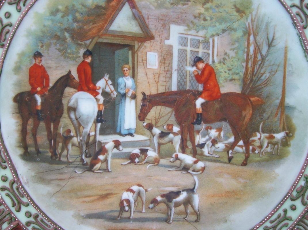 Noritake Nippon Hunt Scene Porcelain Plaque Moriage Trim 9.5