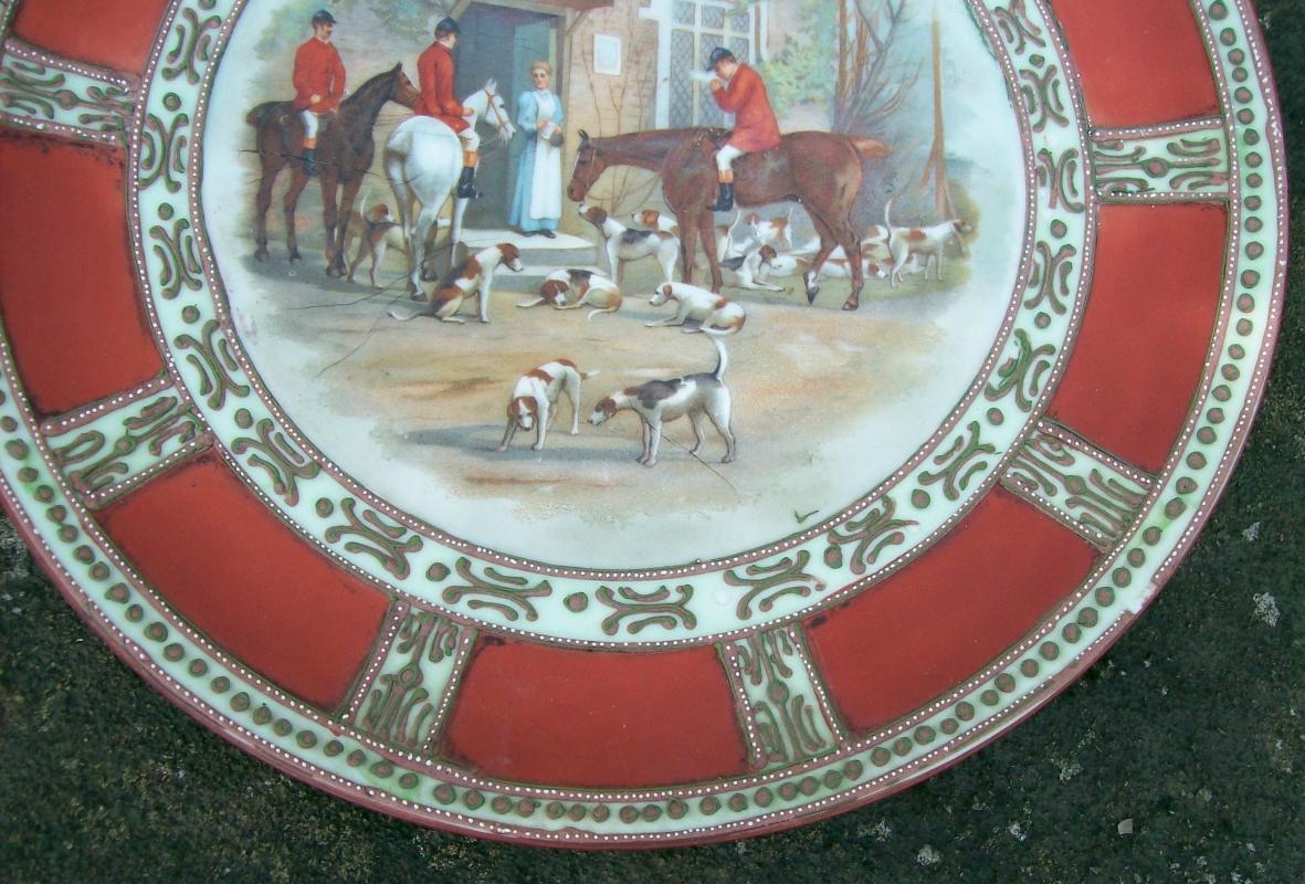 Noritake Nippon Hunt Scene Porcelain Plaque Moriage Trim 9.5