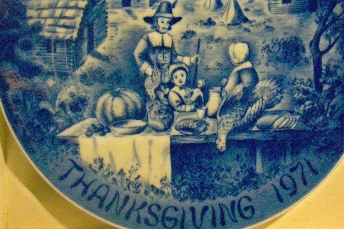 Bareuther Thanksgiving 1971 Limited First Edition Ceramic Plate Blue & White