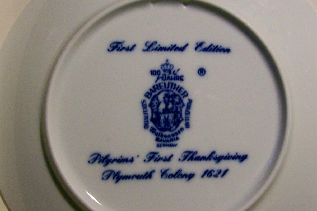 Bareuther Thanksgiving 1971 Limited First Edition Ceramic Plate Blue & White