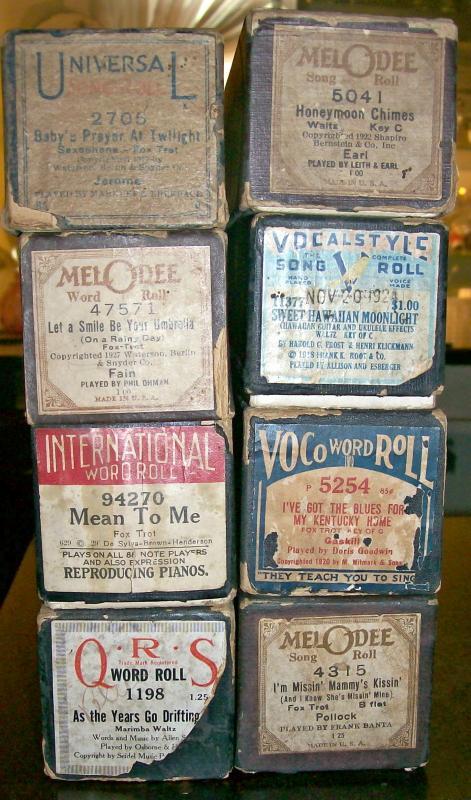 Player Piano Music Rolls with Boxes Ca. 1920's Lot of 8