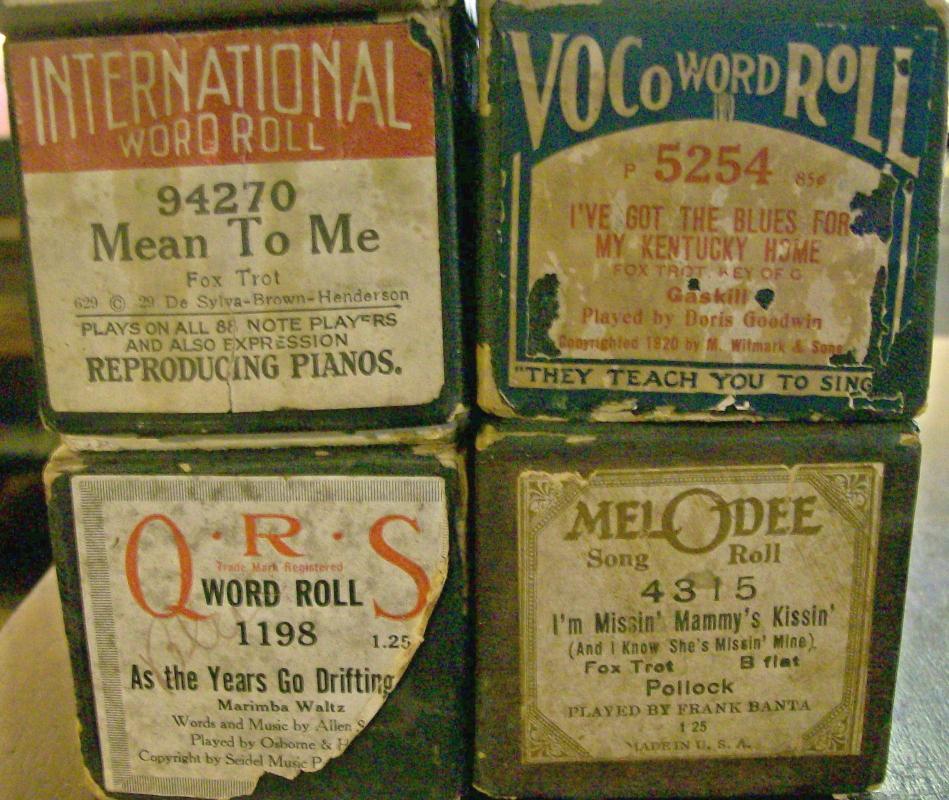 Player Piano Music Rolls with Boxes Ca. 1920's Lot of 8