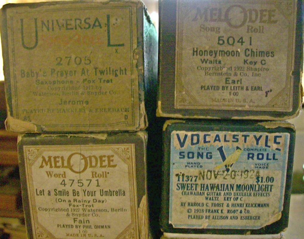 Player Piano Music Rolls with Boxes Ca. 1920's Lot of 8