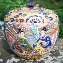 Japanese Satsuma Moriage Ceramic Jar & Lid Warlords 1850's-60's Tobacco or Tea