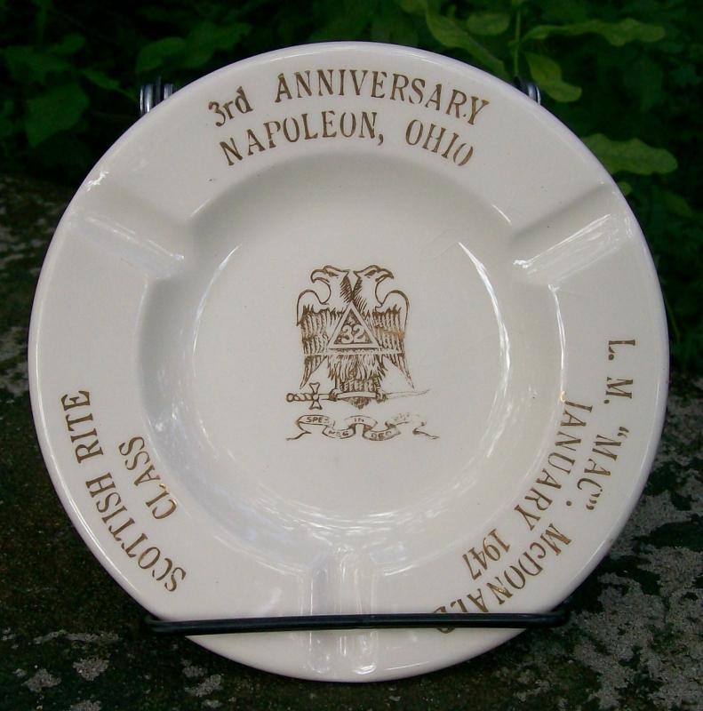Masonic Commemorative Ceramic Ashtray Napoleon Ohio Ca. 1947