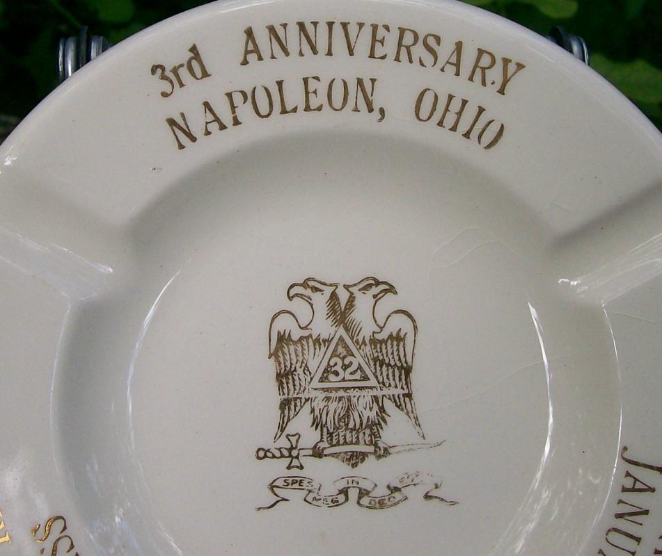 Masonic Commemorative Ceramic Ashtray Napoleon Ohio Ca. 1947