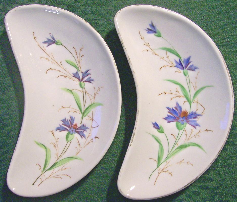 Ironstone Ceramic Bone Dish Pair Hand-Painted Blue Cornflowers