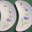 Ironstone Ceramic Bone Dish Pair Hand-Painted Blue Cornflowers