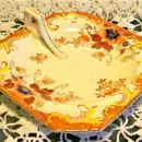 Ceramic Lemon Server 1930's Japan Hand-Painted Flowers Over Red Stencil