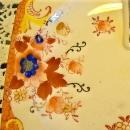 Ceramic Lemon Server 1930's Japan Hand-Painted Flowers Over Red Stencil