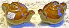 Figural Teapot Salt & Pepper Shakers Brown Stoneware