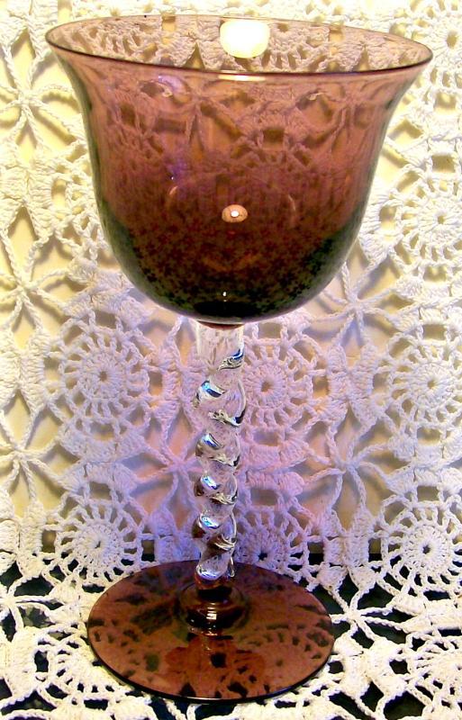 Purple/Amethyst Blown Glass Cocktail with Clear Twisted Stem 5 7/8