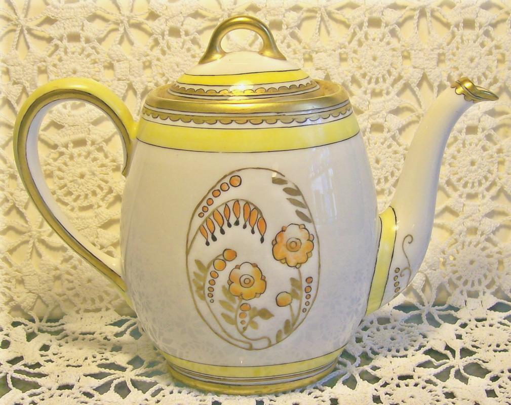 Art Deco Limoges Porcelain Teapot Orange Floral 5.5