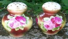 Bavarian Porcelain Salt & Pepper Shakers Hand-Painted Roses Ca. 1900 2.75
