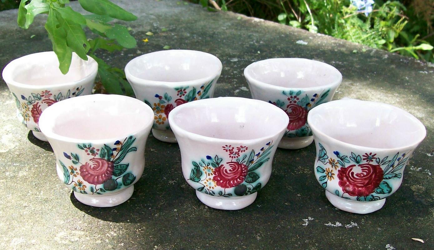 Deruta Italy Faience Ceramic Demitasse Cup Set/6 HP Floral