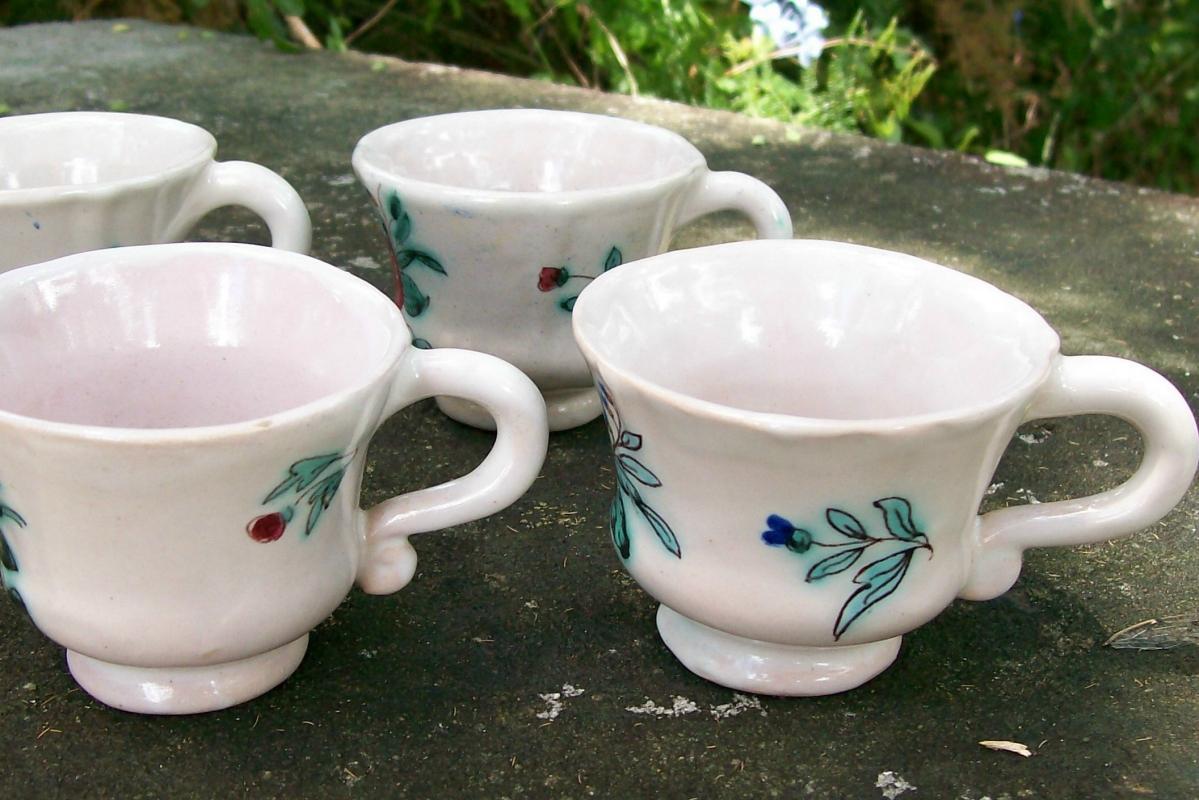 Deruta Italy Faience Ceramic Demitasse Cup Set/6 HP Floral