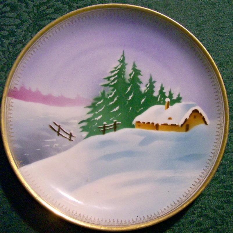 Tielsch Silesia Ceramic Plate Hand-Painted Cabin/Snow Scene 8 3/8