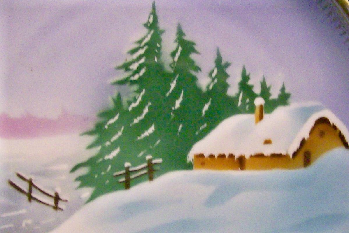 Tielsch Silesia Ceramic Plate Hand-Painted Cabin/Snow Scene 8 3/8