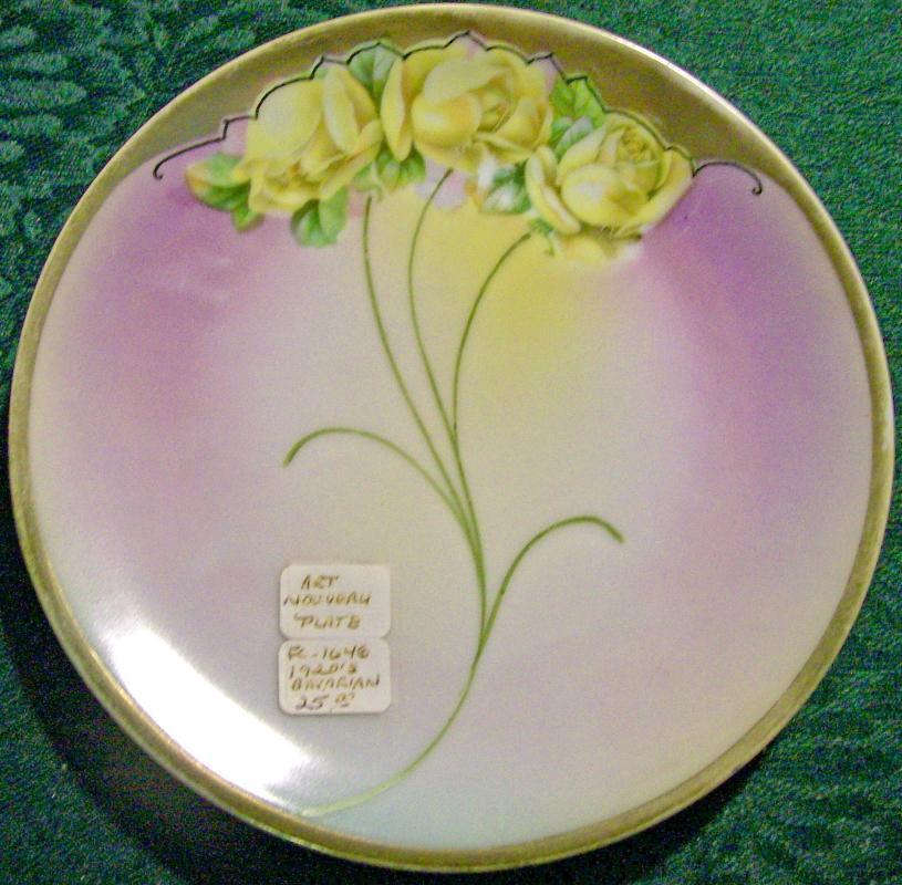 Bavarian Art Nouveau Porcelain Plate Hand-Painted Floral/Gold 6 1/8