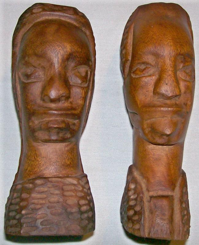 African Primitive Carvings Male/Female Bust Pair 6.75