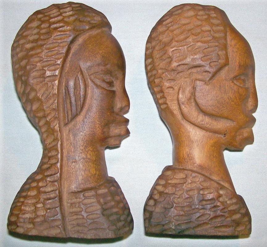 African Primitive Carvings Male/Female Bust Pair 6.75