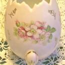 Pink Ceramic Egg Vase with Flower Decoration Ca. 1950's 4.75