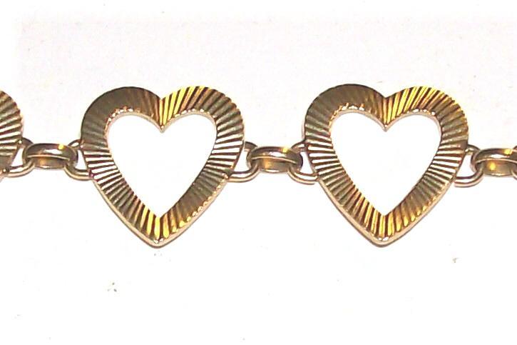 14K Gold Bracelet String of Open Hearts 11g