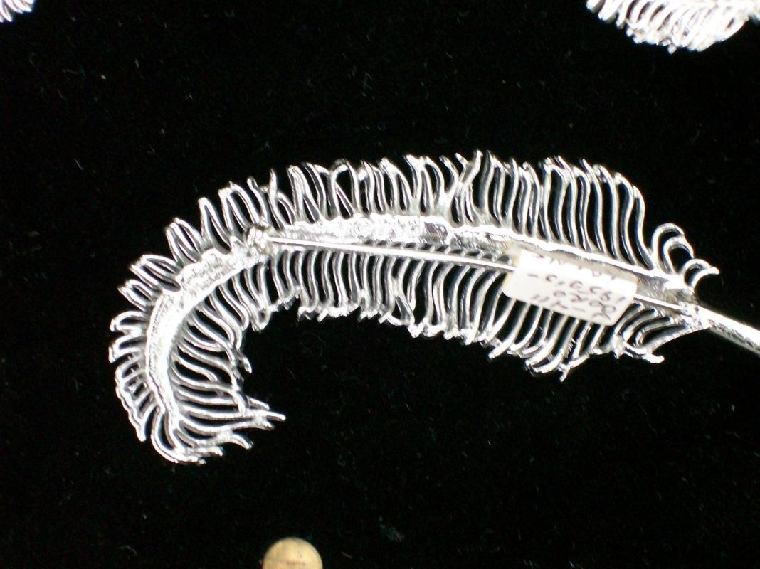Coro Silver-Tone Feather Brooch/Pin & Earrings Set Ca. 1960's Signed