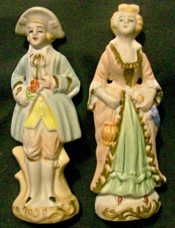 Occupied Japan Bisque Ceramic Figurine Pair Colonial Man & Woman 5