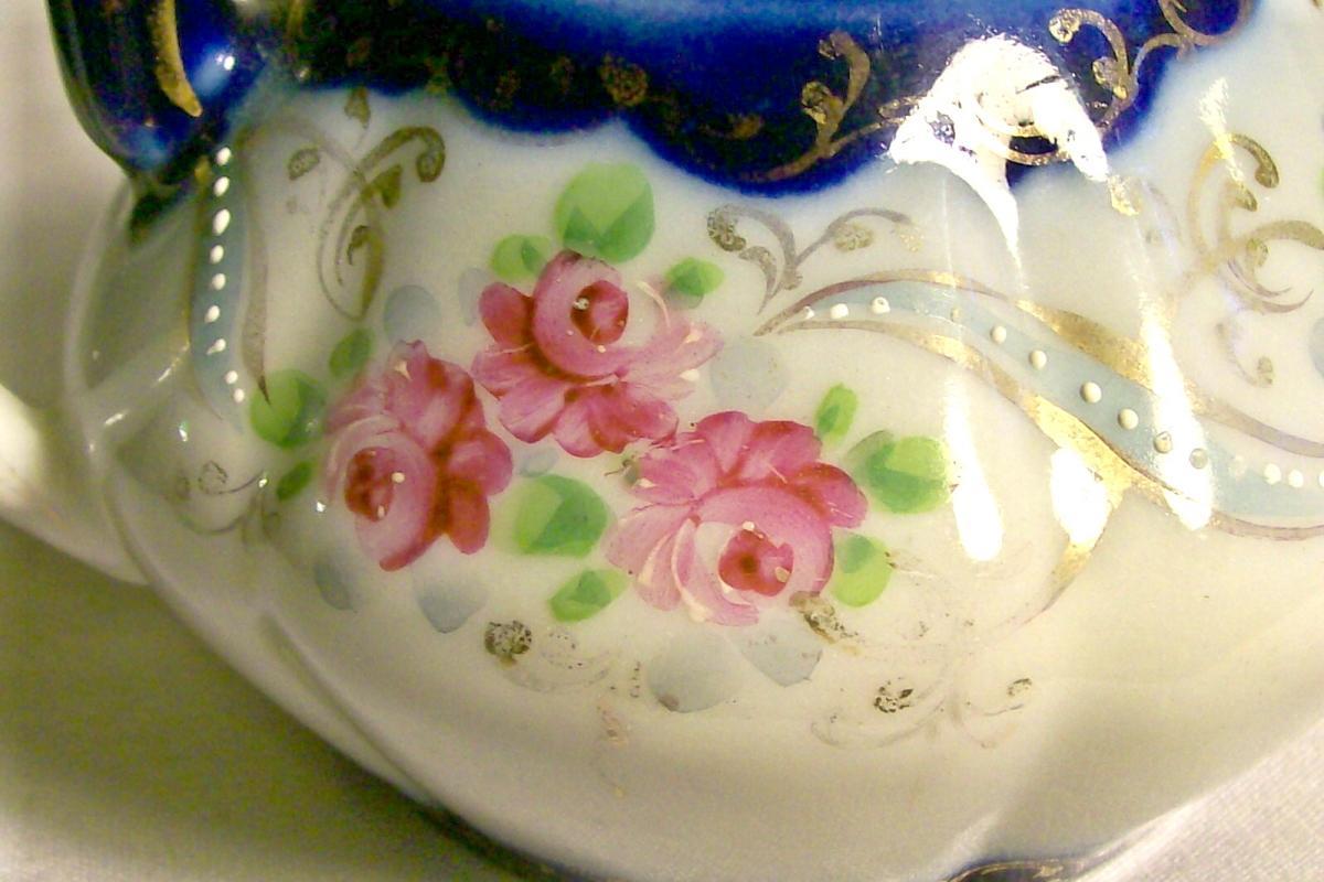 Nippon/Japan Cobalt-trimmed Creamer Hand-Painted Roses/Gold