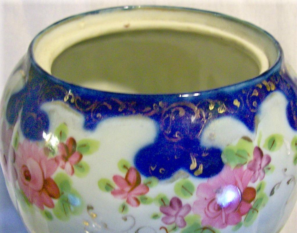 Nippon/Japan Cracker/Biscuit Jar Cobalt/Gold/Roses NO LID
