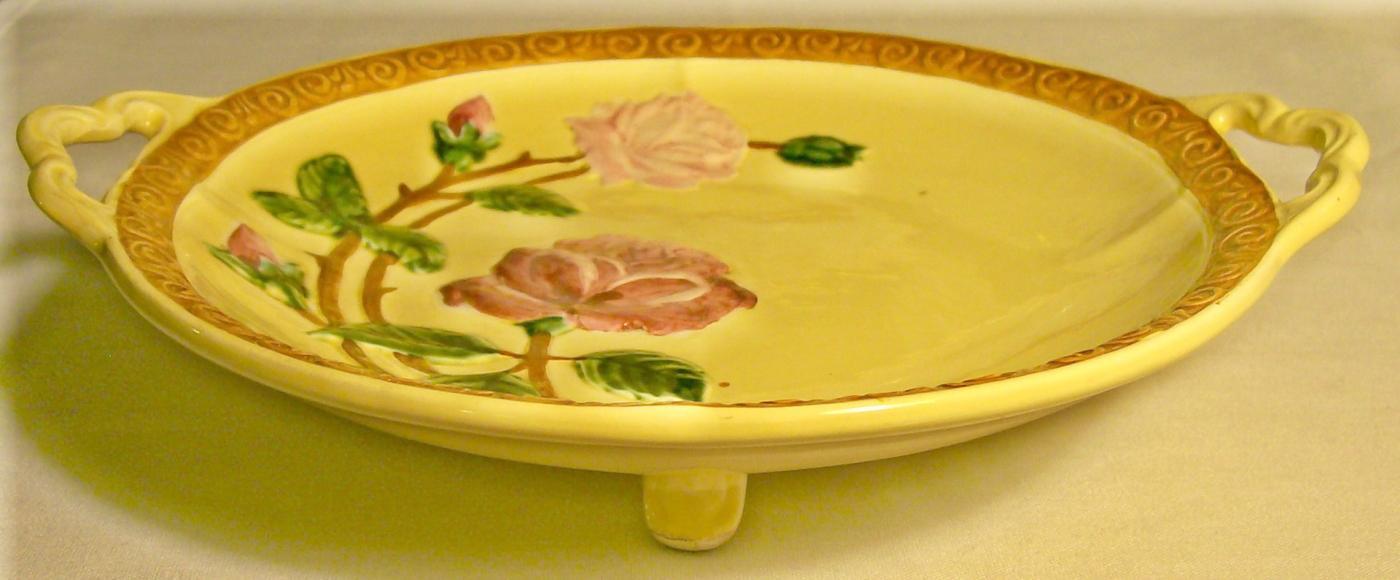 CICO Germany Majolica-style Footed Ceramic Plate with Roses Ca. 1940