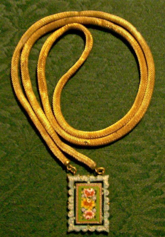 Italian Micromosaic Necklace: Ca. 1900 Gilded Brass